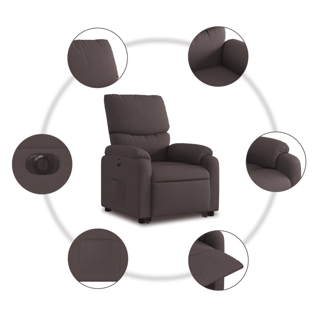 Fauteuil inclinable électrique marron foncé tissu - XIOS