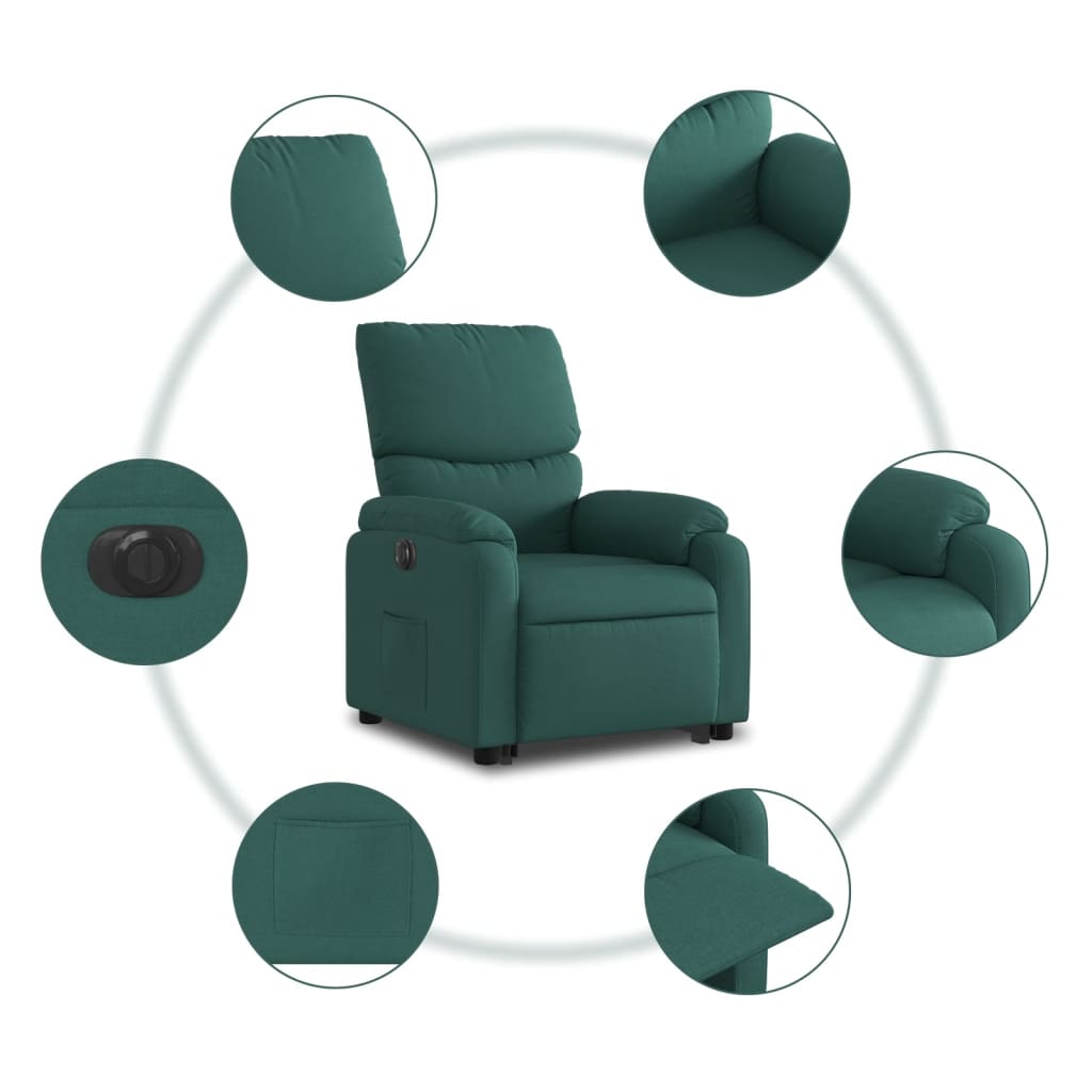Fauteuil inclinable électrique vert foncé tissu - XIOS
