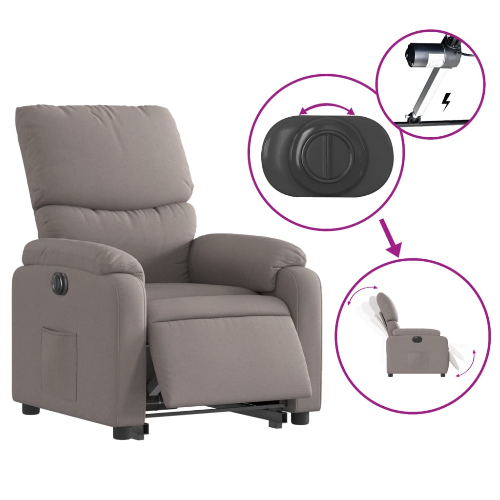 Fauteuil inclinable électrique taupe tissu - XIOS