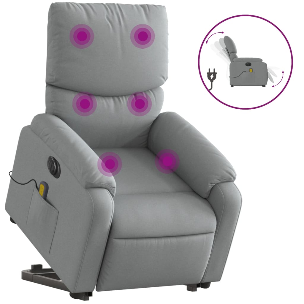Fauteuil inclinable de massage électrique Gris clair Tissu