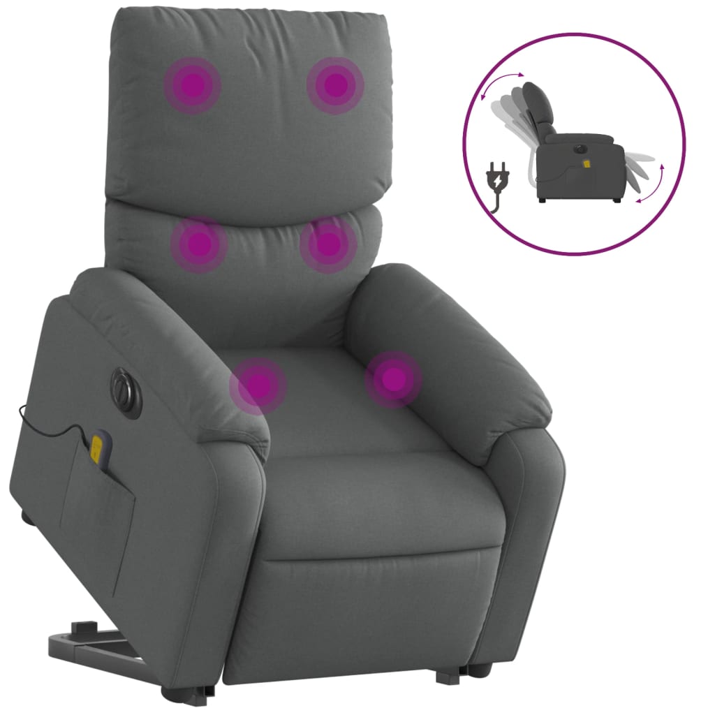 Fauteuil inclinable de massage électrique Gris foncé Tissu