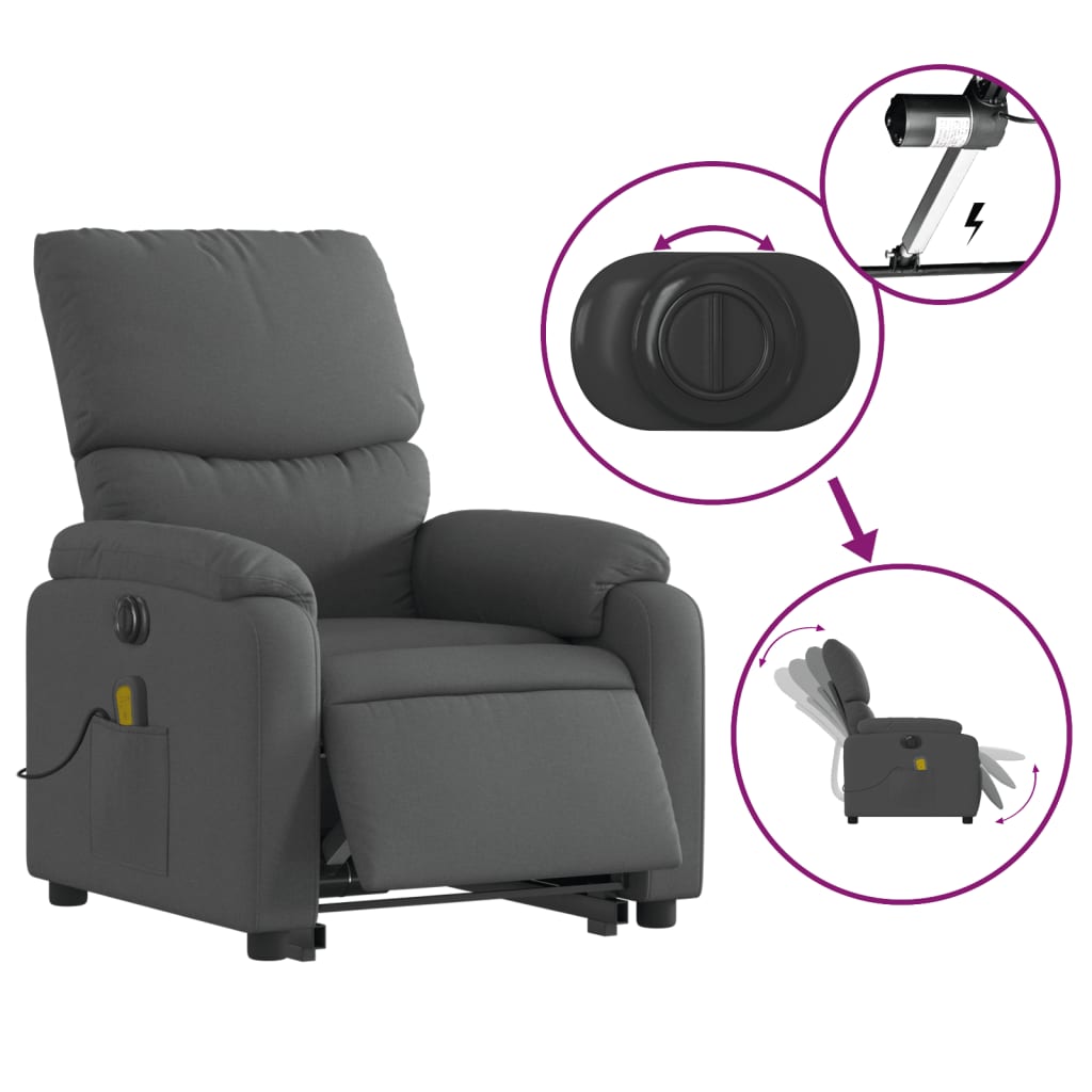 Fauteuil inclinable de massage électrique Gris foncé Tissu - XIOS