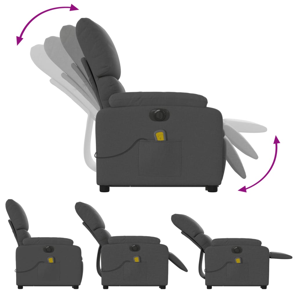 Fauteuil inclinable de massage électrique Gris foncé Tissu