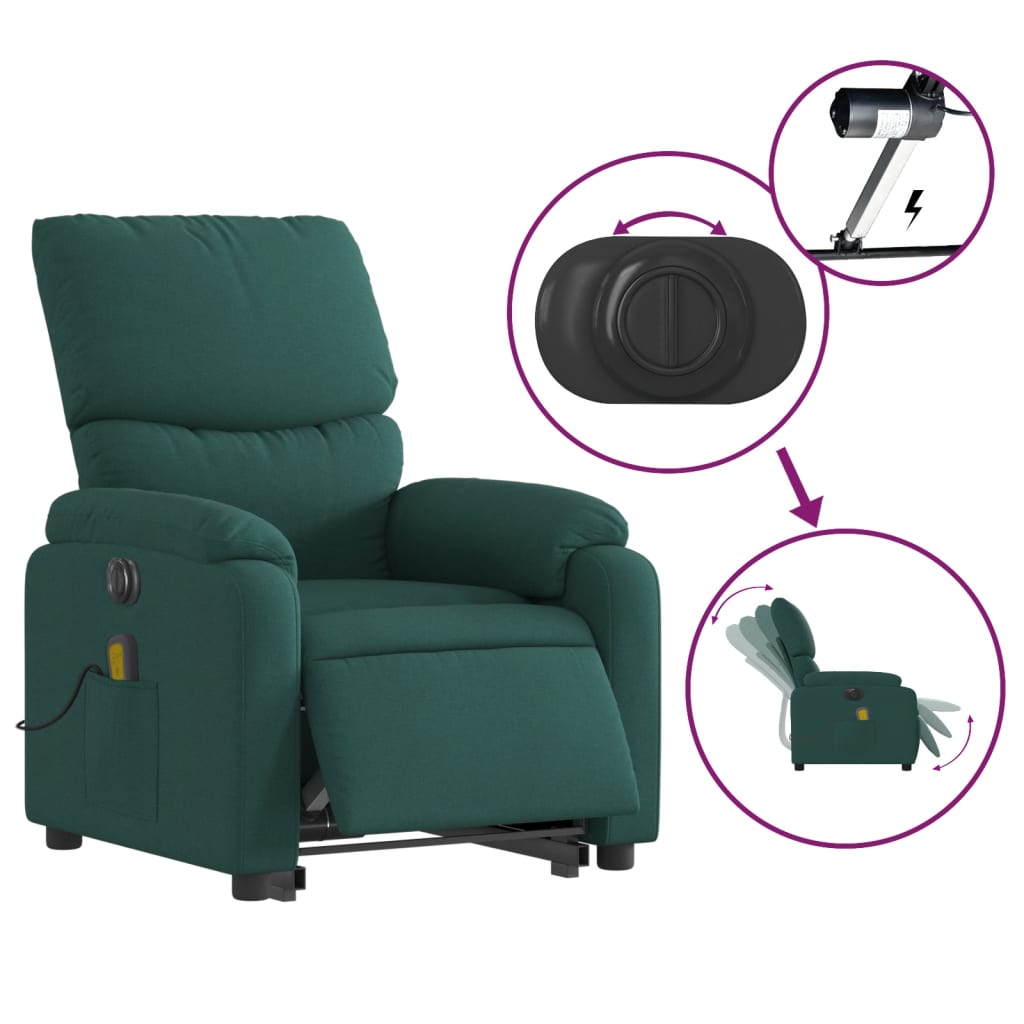 Fauteuil inclinable de massage électrique Vert foncé Tissu - XIOS