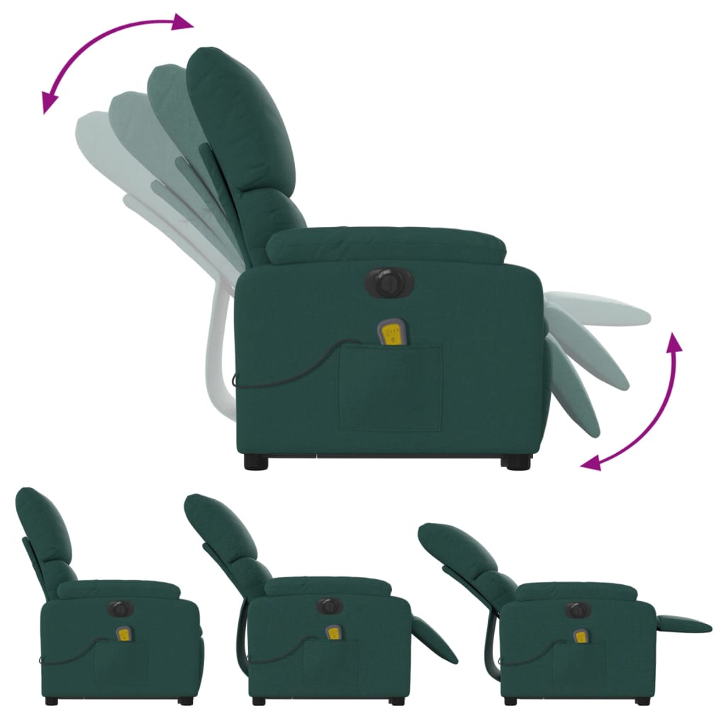 Fauteuil inclinable de massage électrique Vert foncé Tissu