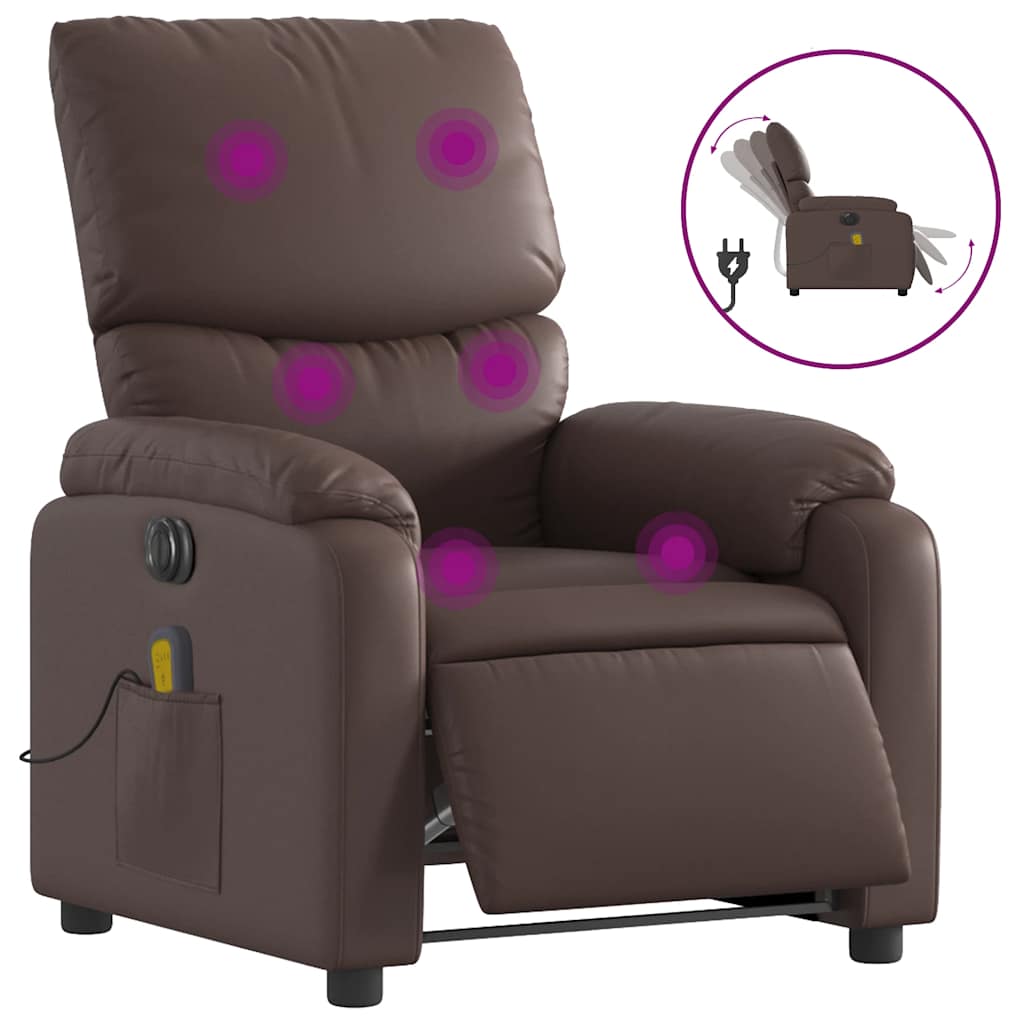 Fauteuil de massage inclinable électrique marron similicuir - XIOS