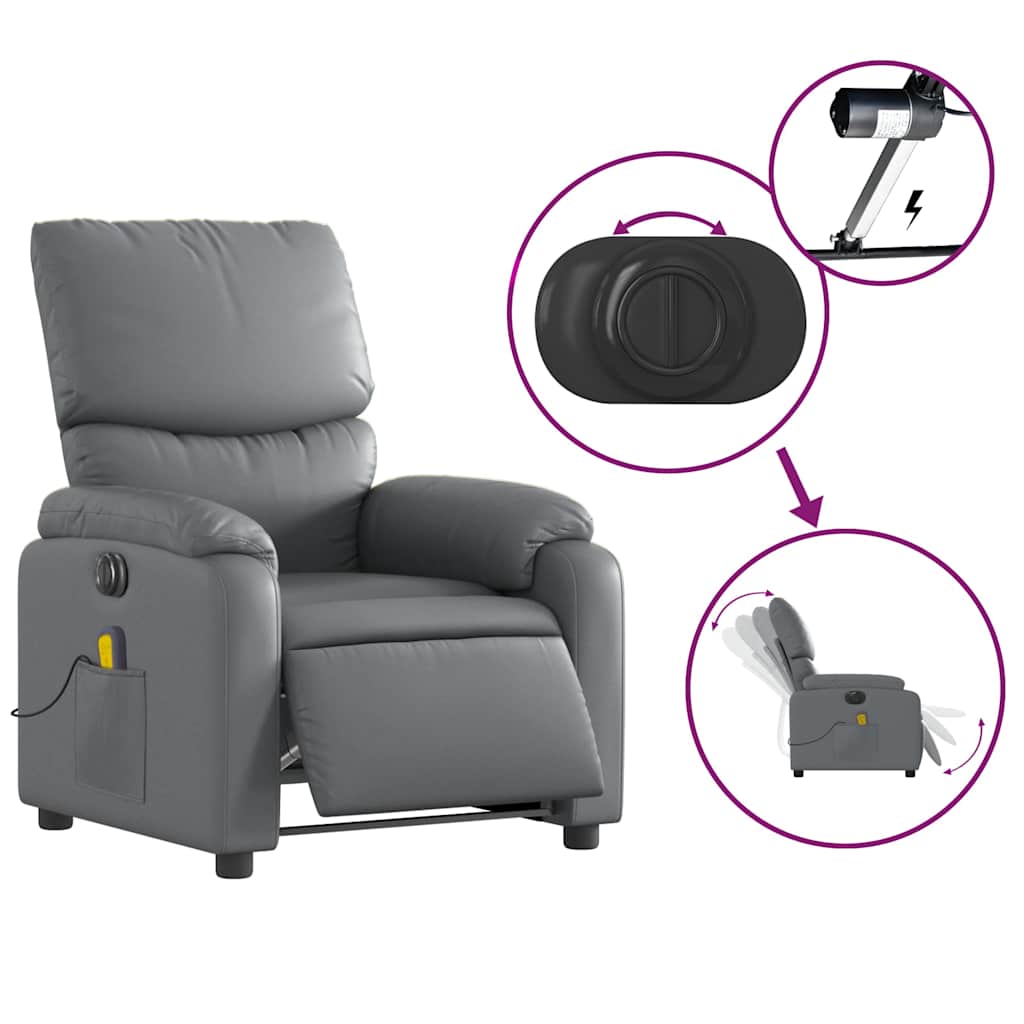 Fauteuil de massage inclinable électrique gris similicuir - XIOS