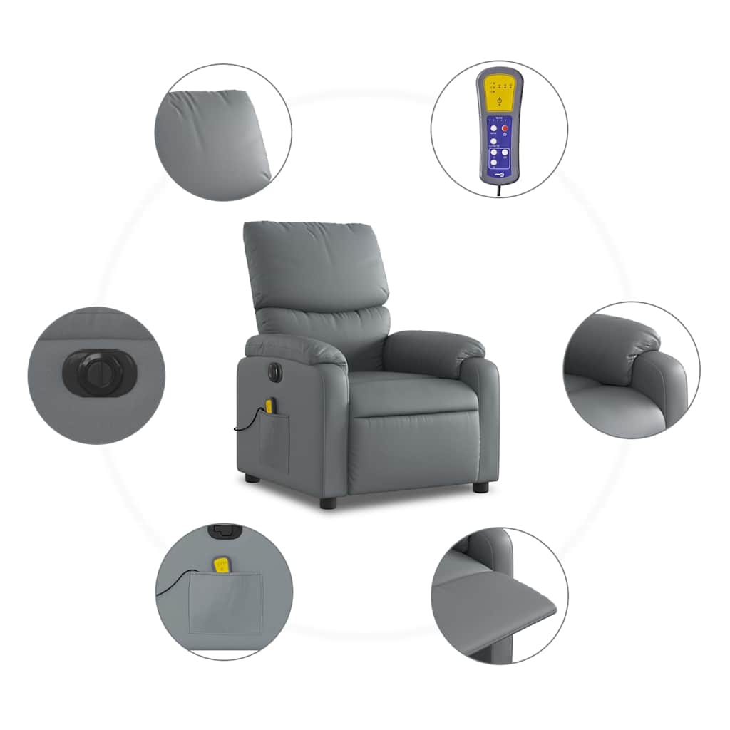 Fauteuil de massage inclinable électrique gris similicuir