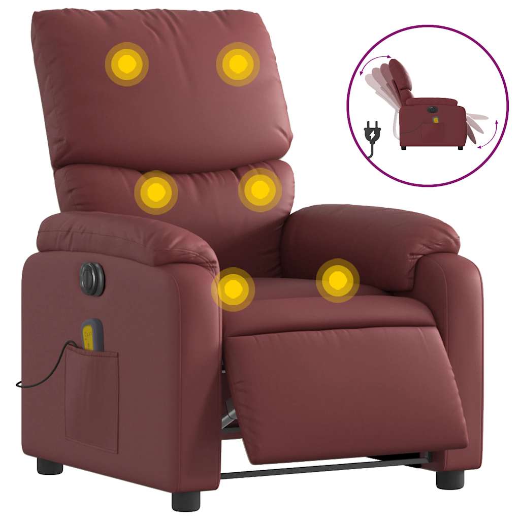 Fauteuil de massage inclinable électrique rouge bordeaux - XIOS