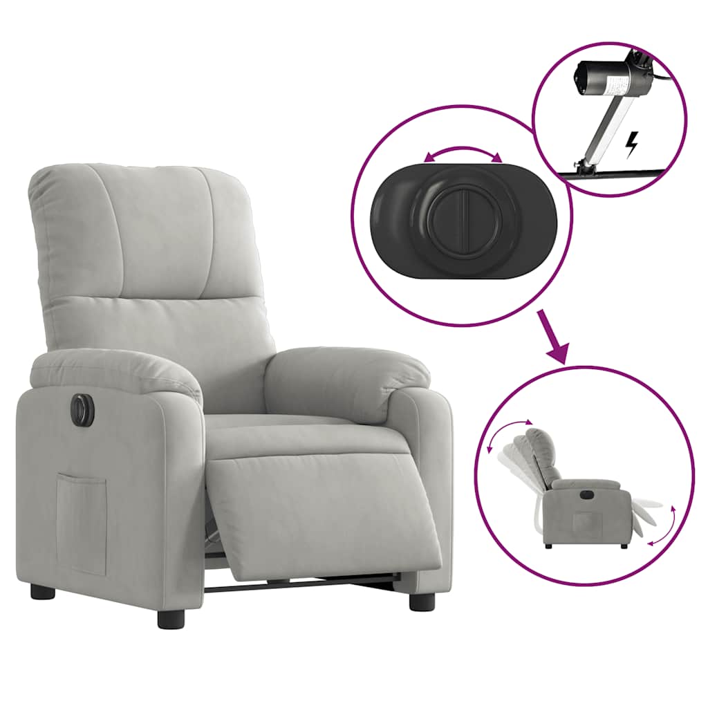 Fauteuil inclinable électrique gris clair tissu microfibre