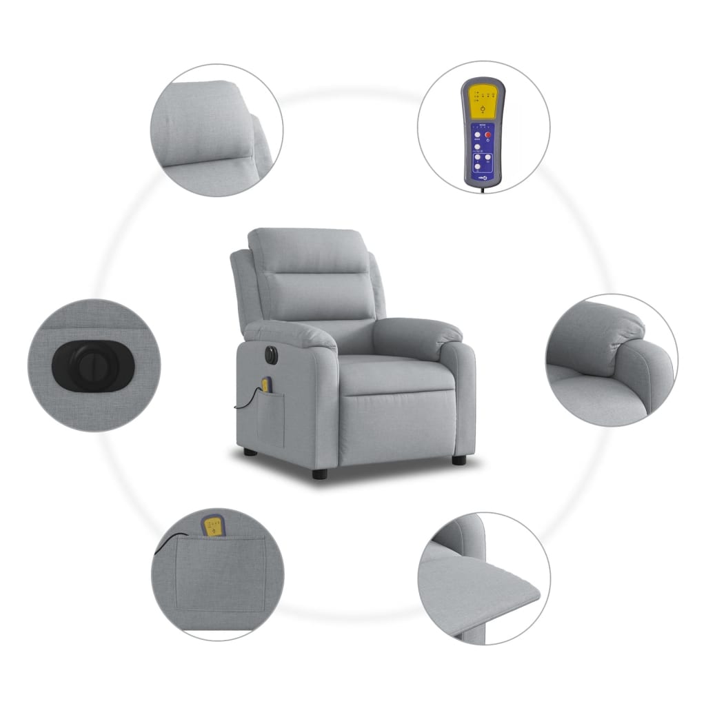 Fauteuil de massage inclinable électrique gris clair tissu