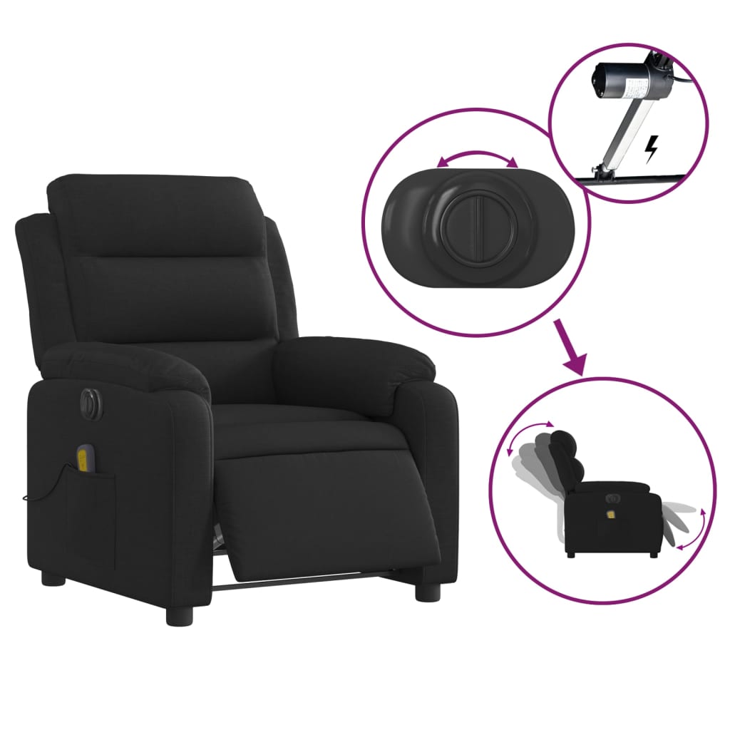 Fauteuil de massage inclinable électrique Noir Tissu