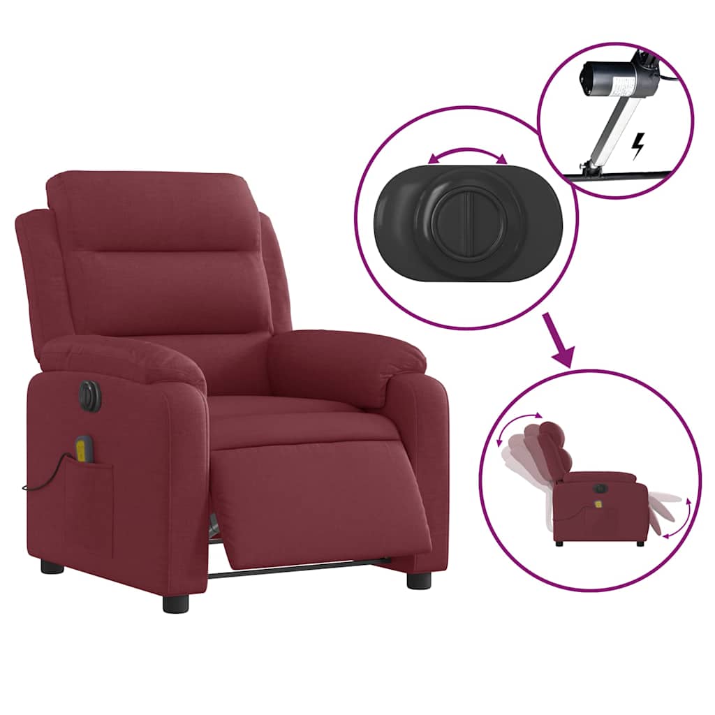 Fauteuil de massage inclinable électrique Rouge bordeaux Tissu - XIOS