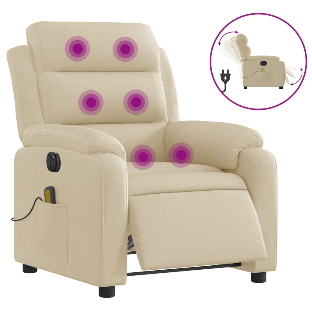 Fauteuil inclinable de massage électrique crème tissu - XIOS