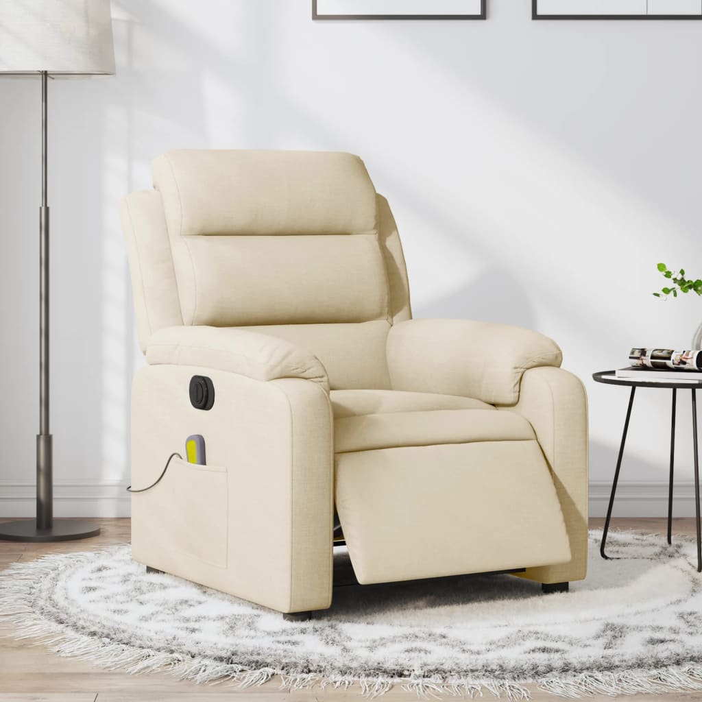Fauteuil inclinable de massage électrique crème tissu - XIOS