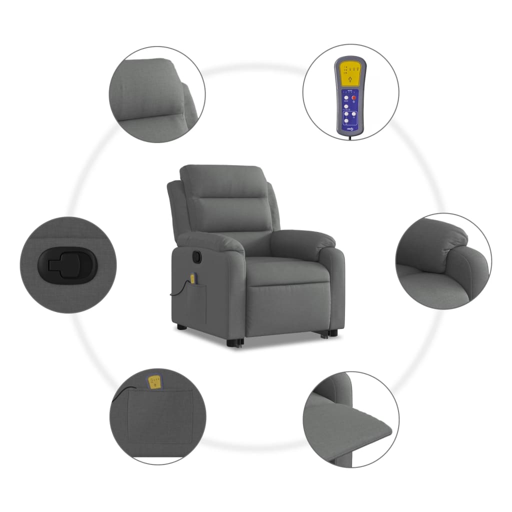 Fauteuil de massage inclinable Gris foncé Tissu