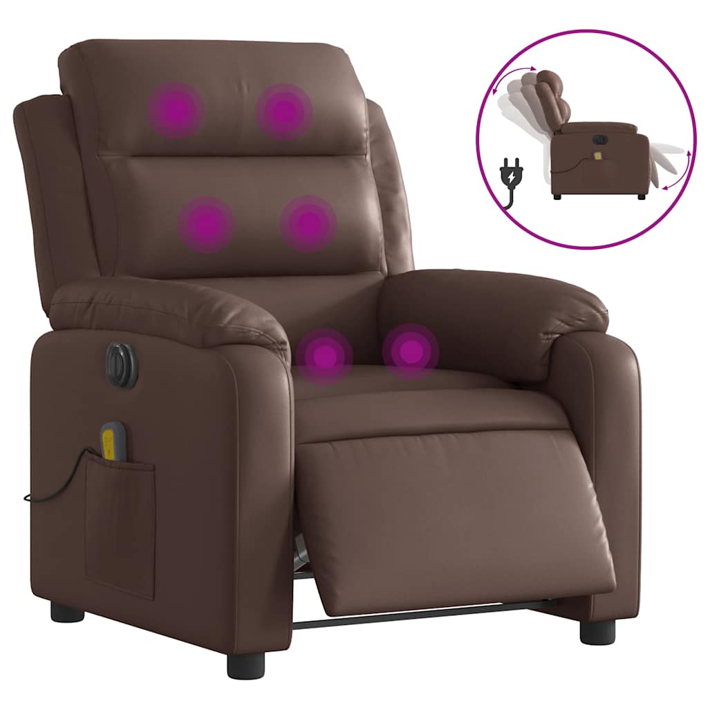 Fauteuil de massage inclinable électrique marron similicuir - XIOS