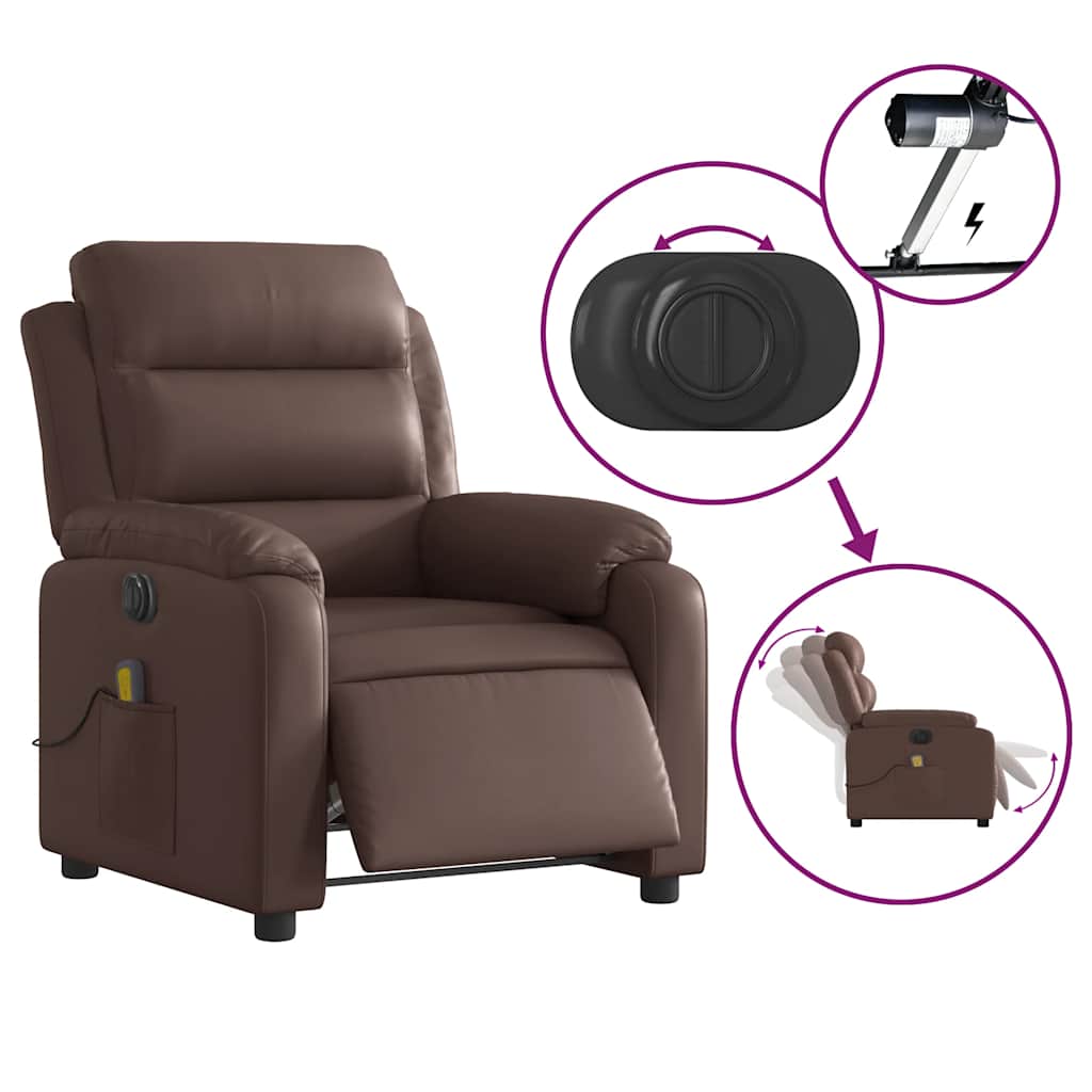 Fauteuil de massage inclinable électrique marron similicuir - XIOS