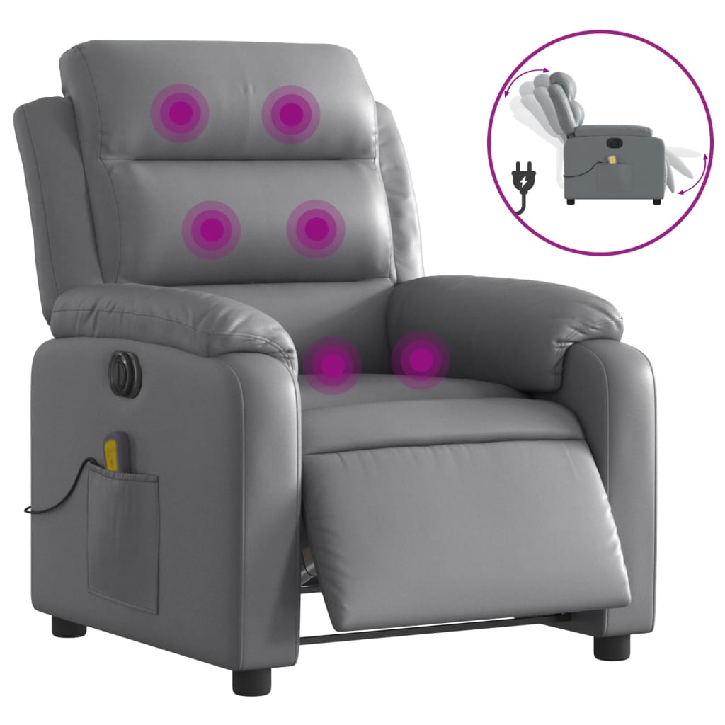 Fauteuil de massage inclinable électrique gris similicuir - XIOS