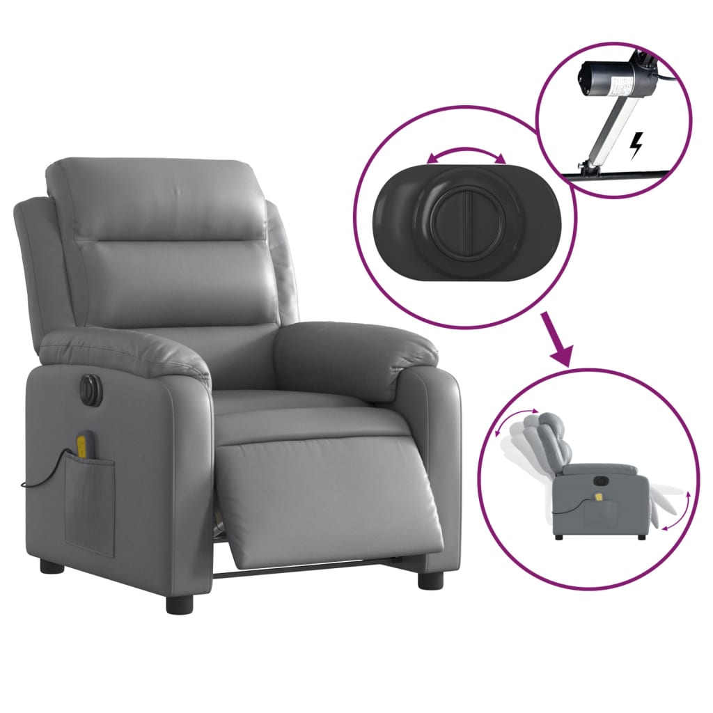 Fauteuil de massage inclinable électrique gris similicuir - XIOS