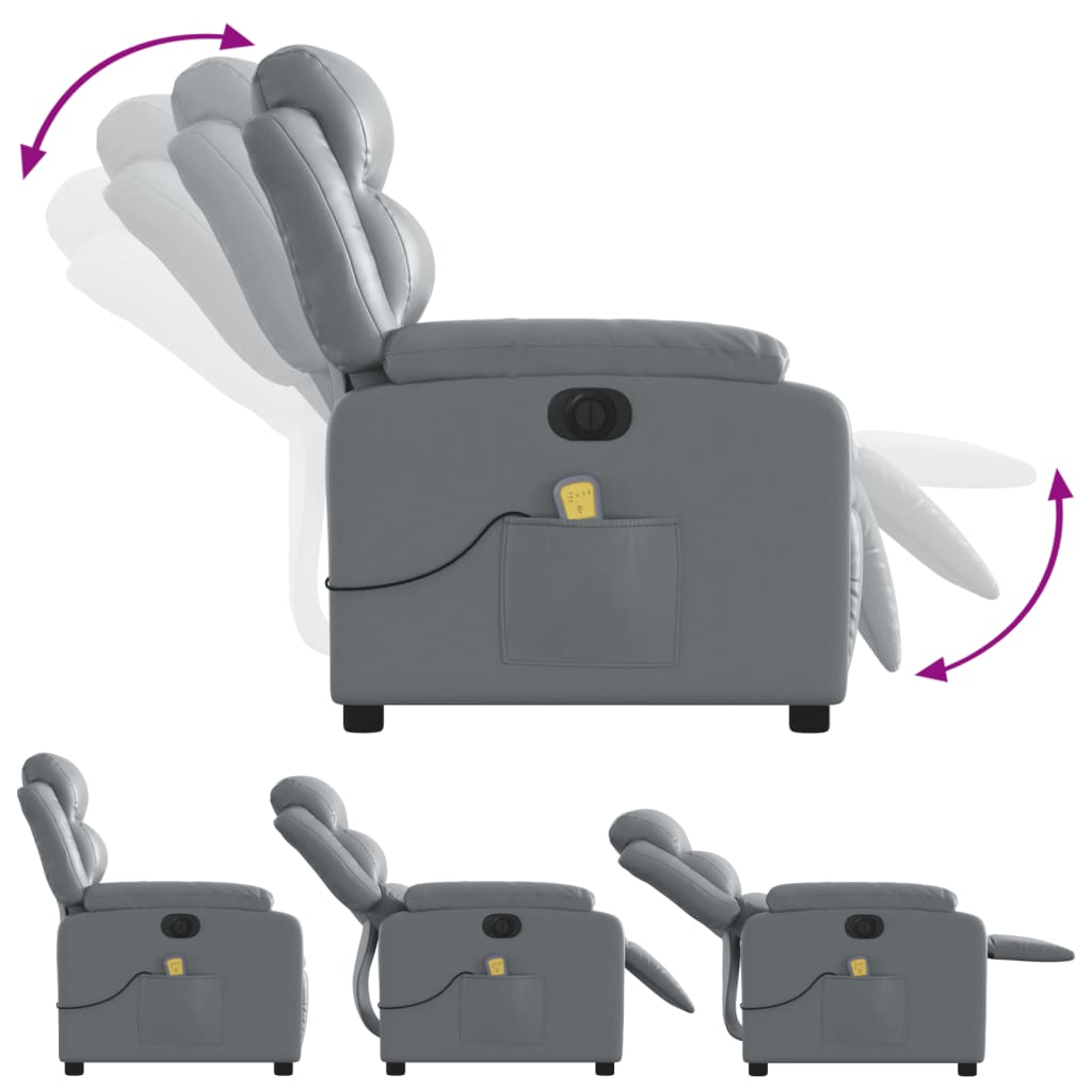 Fauteuil de massage inclinable électrique gris similicuir - XIOS
