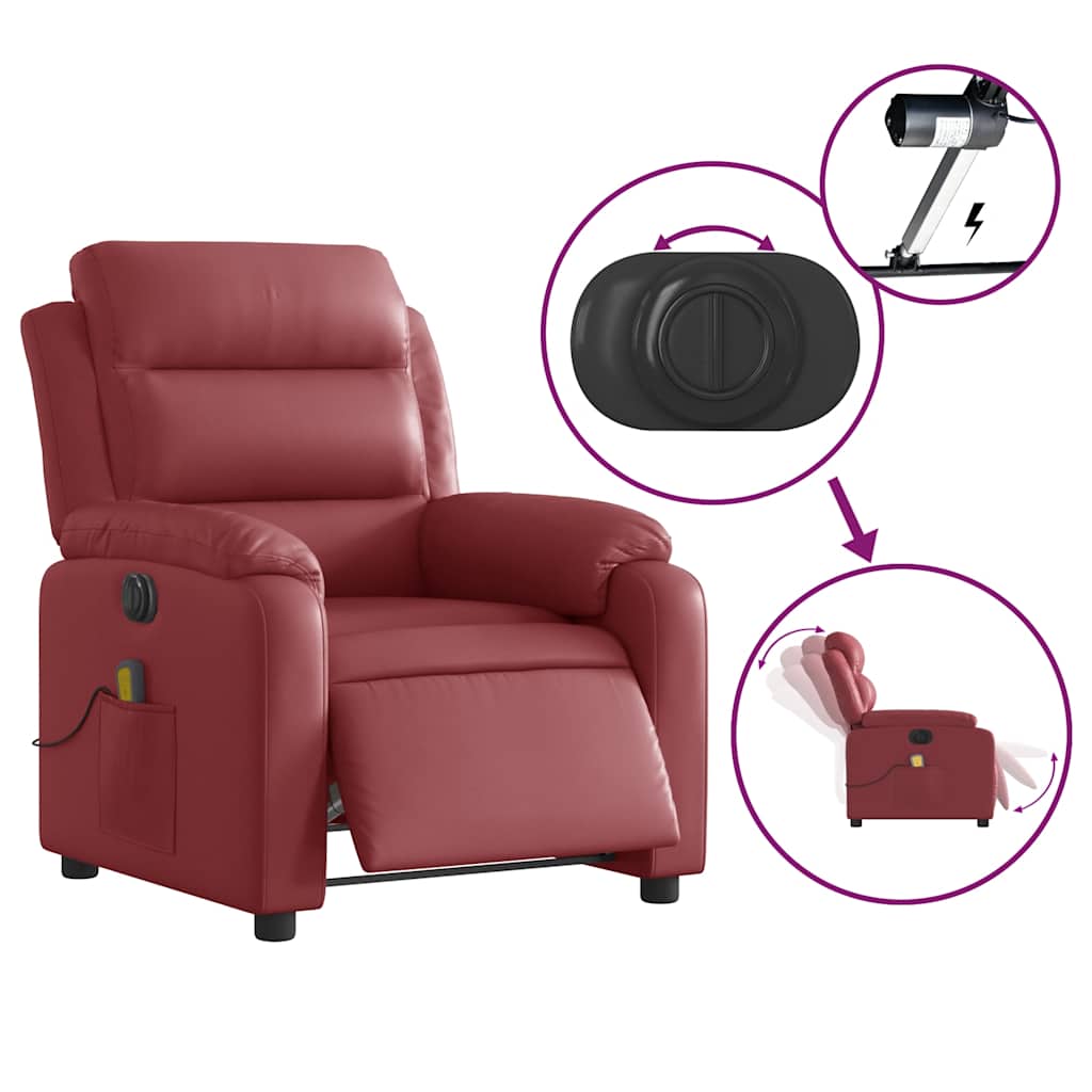 Fauteuil de massage inclinable électrique rouge bordeaux - XIOS