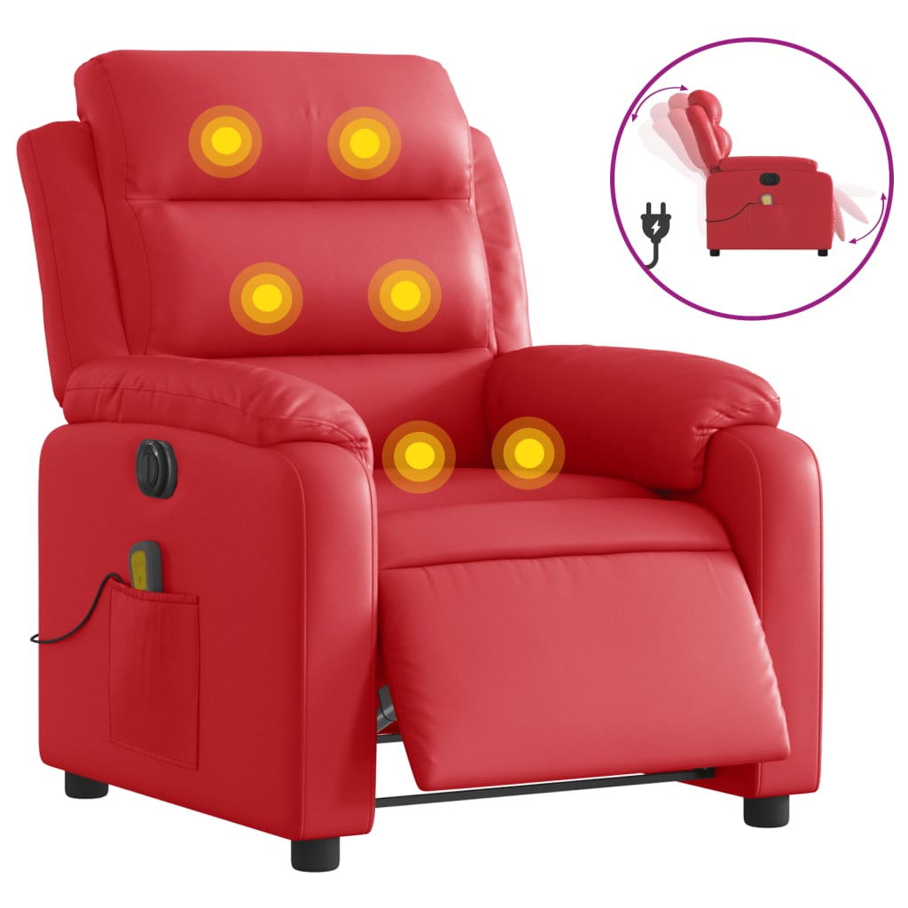 Fauteuil de massage inclinable électrique rouge similicuir - XIOS