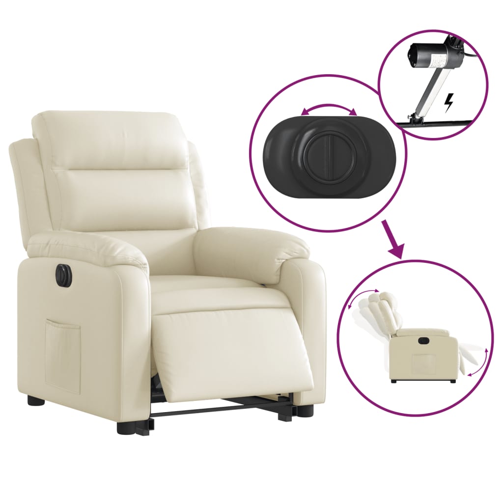Fauteuil inclinable électrique crème similicuir