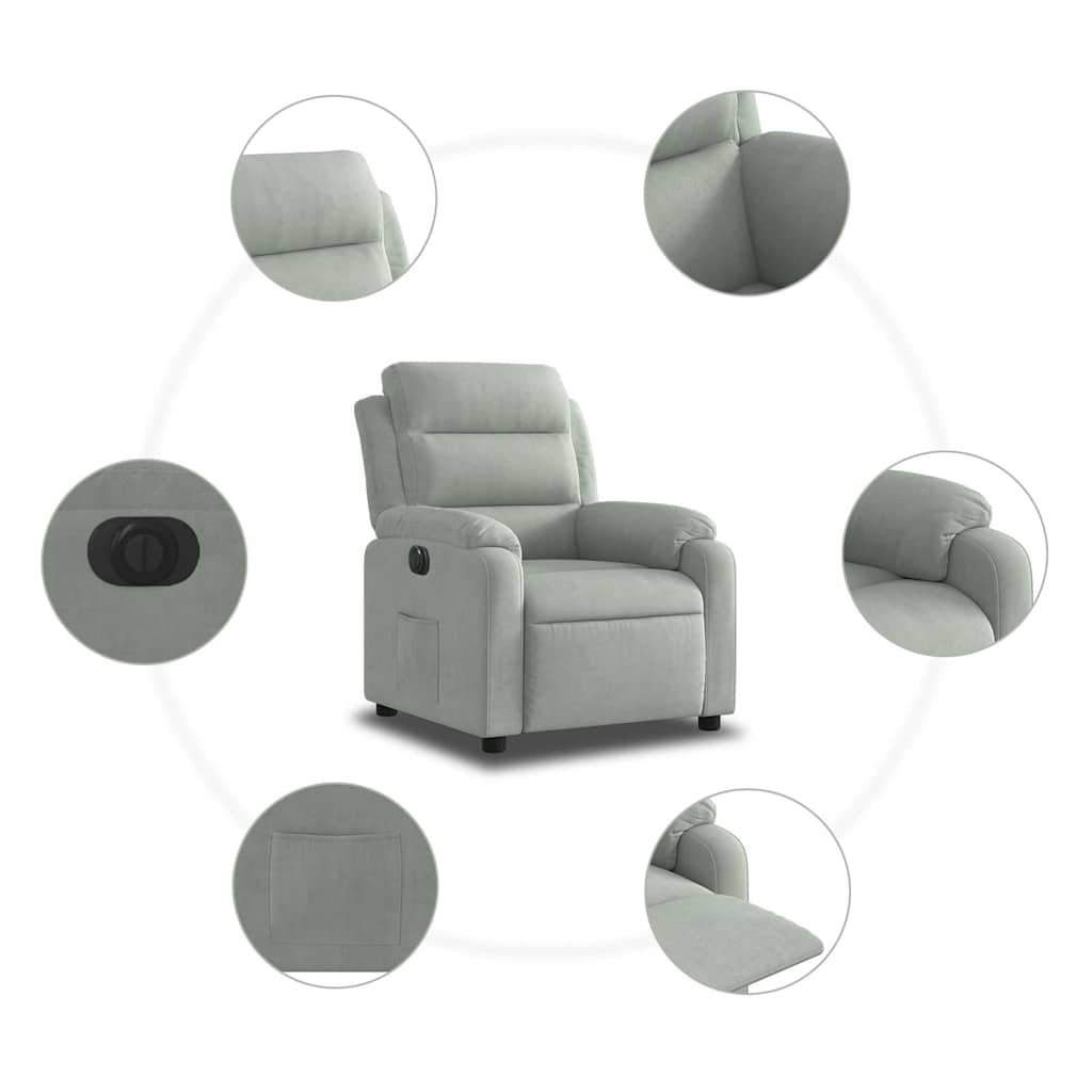 Fauteuil inclinable électrique gris clair velours - XIOS