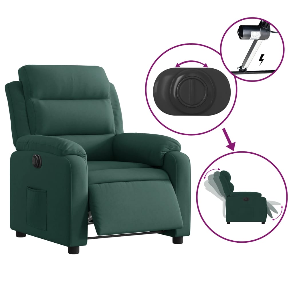 Fauteuil inclinable électrique vert foncé velours - XIOS