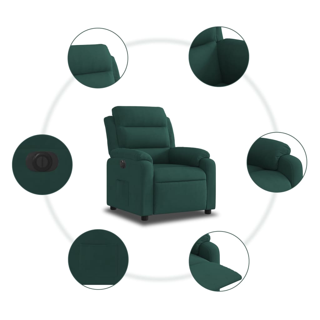 Fauteuil inclinable électrique vert foncé velours - XIOS
