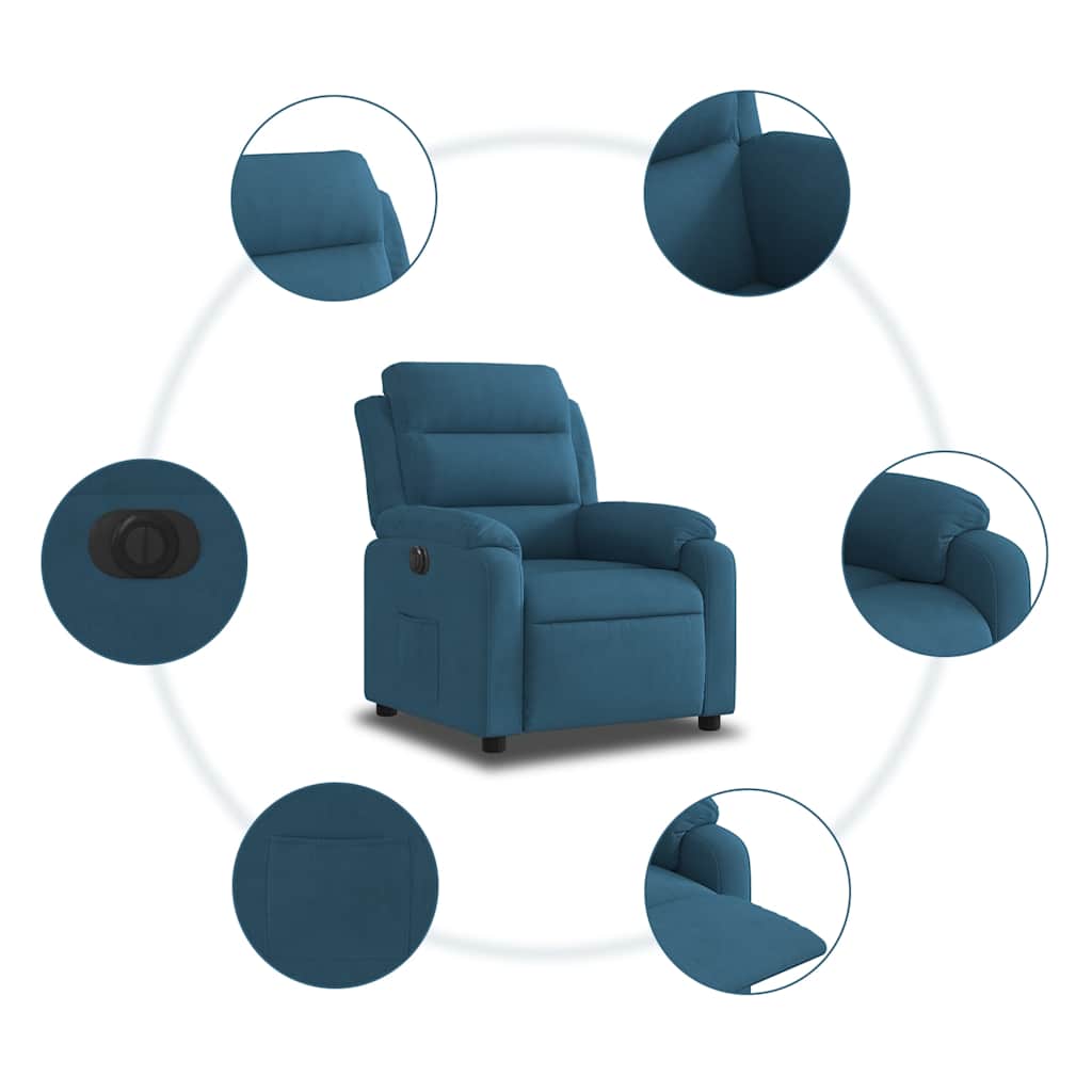 Fauteuil inclinable électrique bleu velours - XIOS