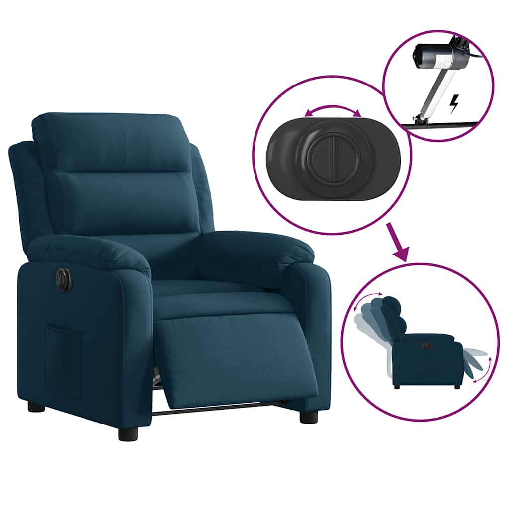 Fauteuil inclinable électrique bleu velours