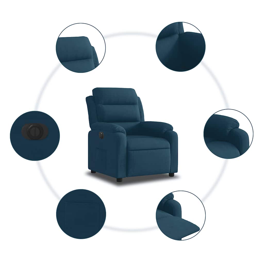 Fauteuil inclinable électrique bleu velours