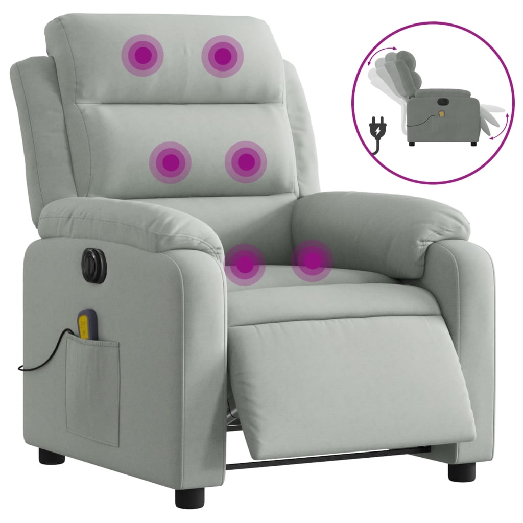 Fauteuil inclinable électrique de massage gris clair velours - XIOS