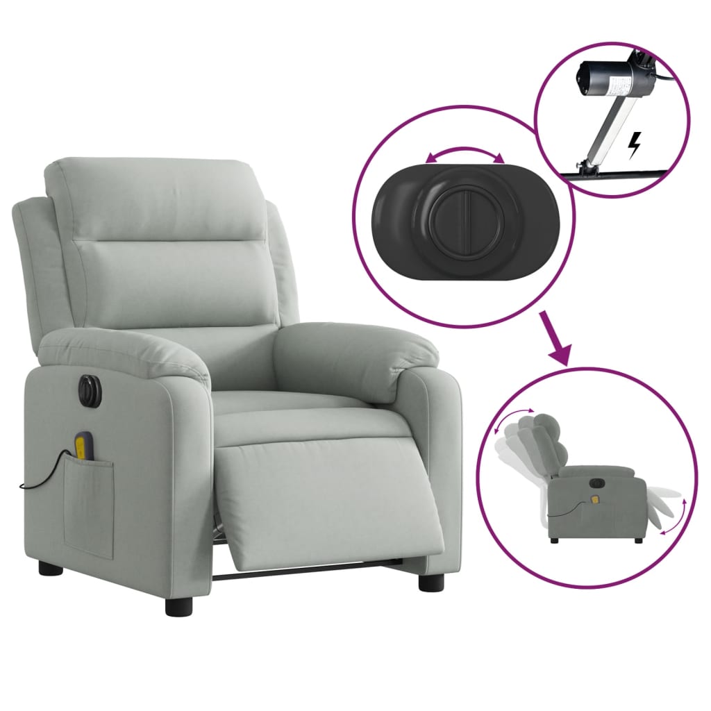 Fauteuil inclinable électrique de massage gris clair velours - XIOS
