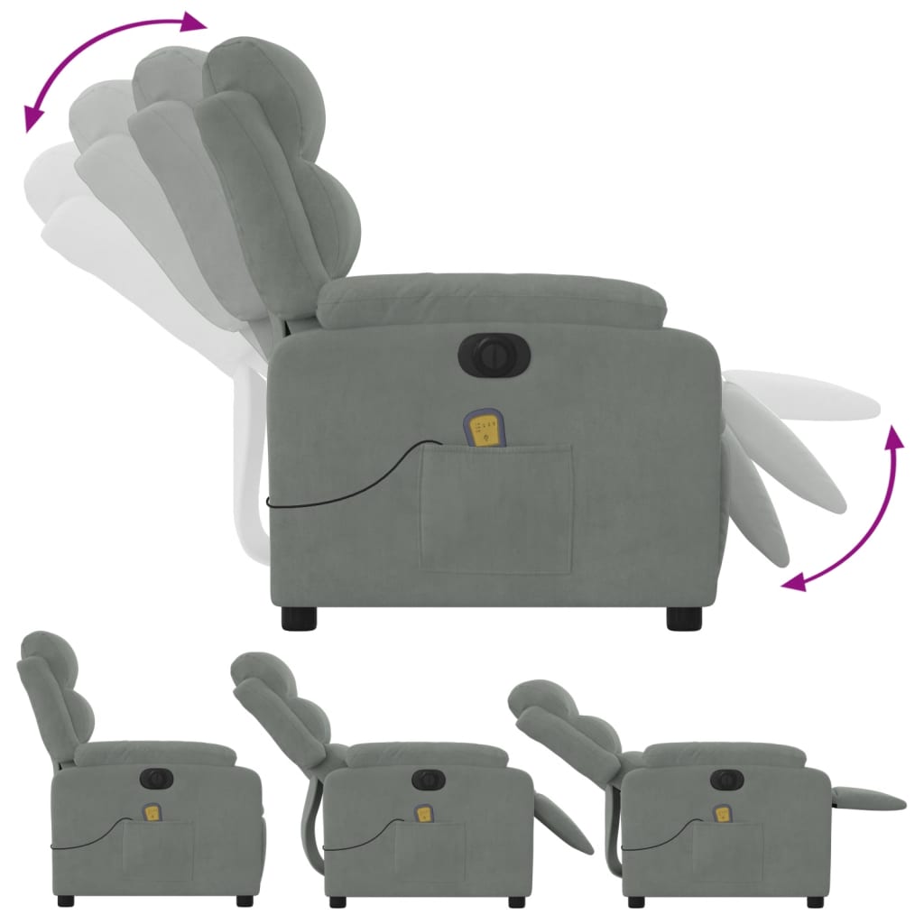 Fauteuil inclinable électrique de massage gris clair velours - XIOS