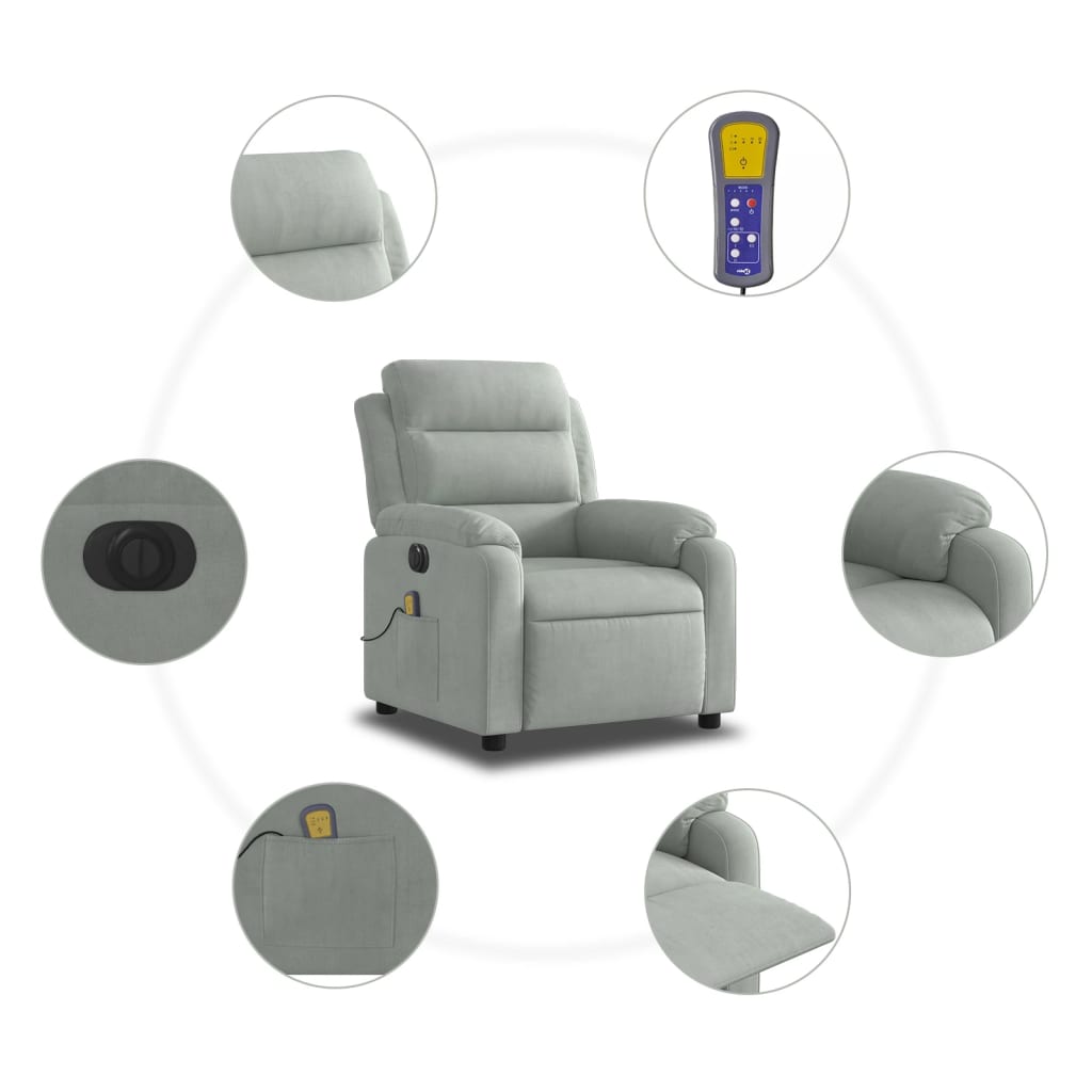 Fauteuil inclinable électrique de massage gris clair velours - XIOS