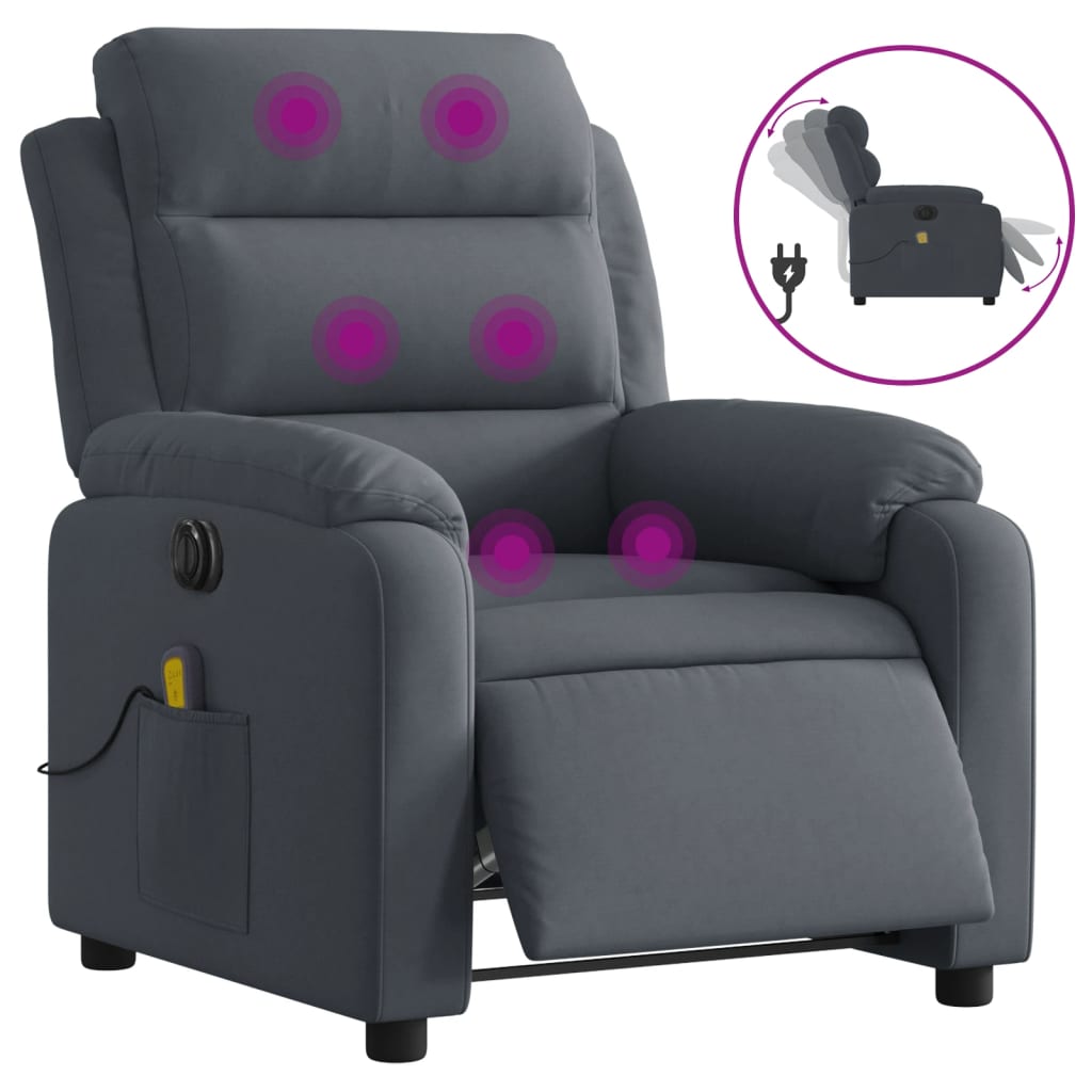 Fauteuil inclinable de massage électrique gris foncé velours - XIOS