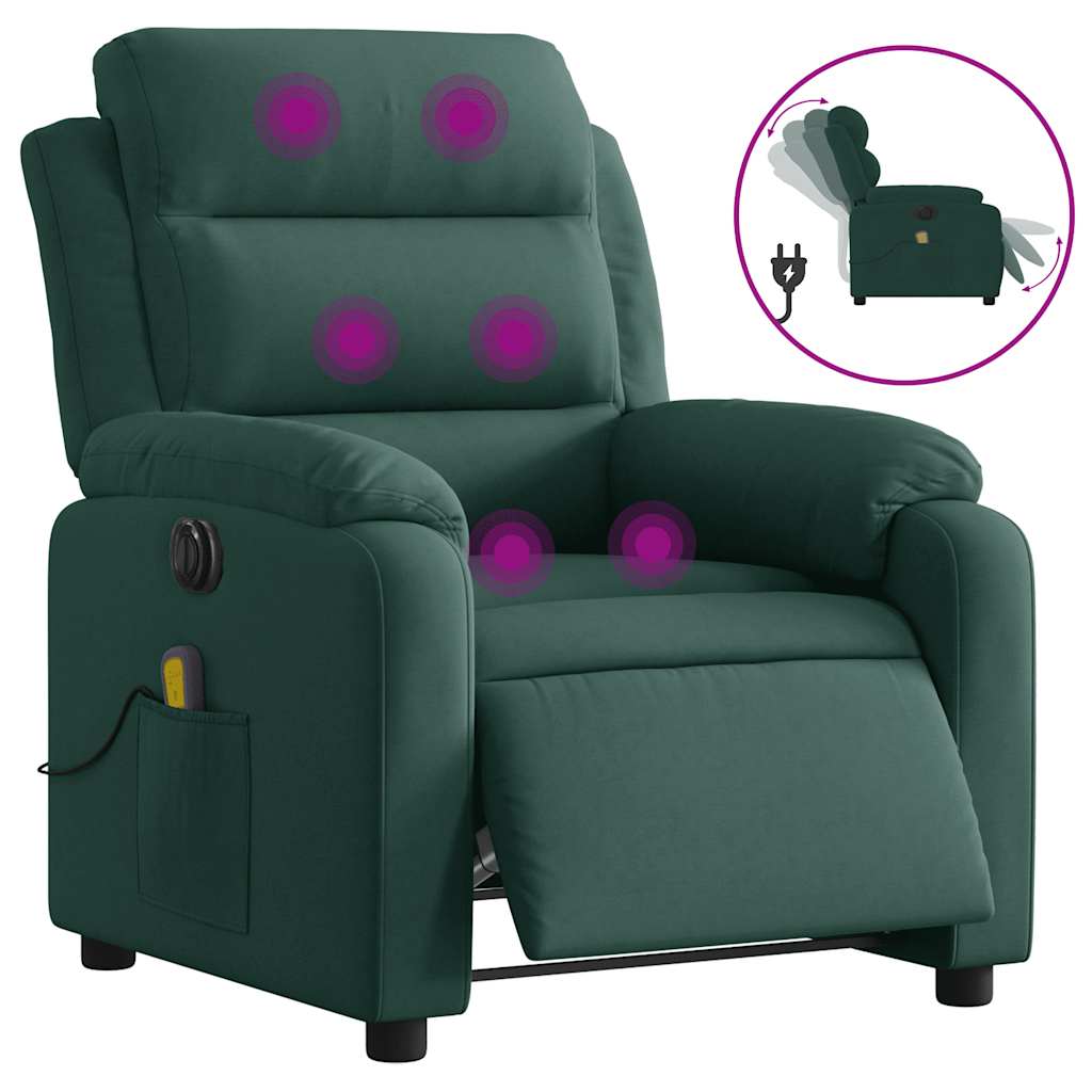 Fauteuil inclinable de massage électrique vert foncé velours - XIOS