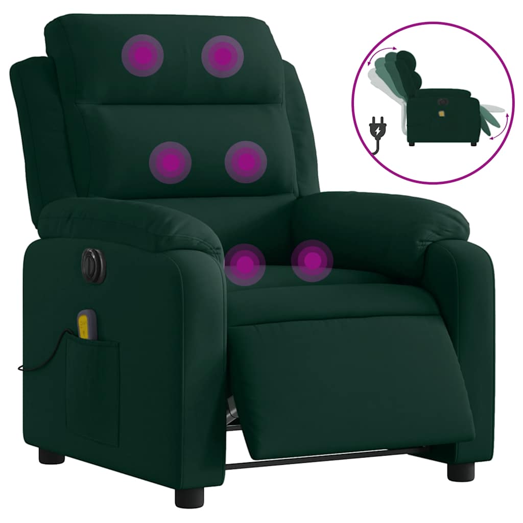 Fauteuil inclinable de massage électrique vert foncé velours - XIOS
