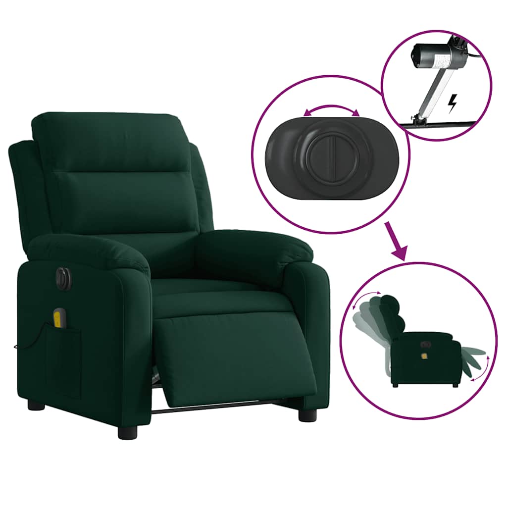 Fauteuil inclinable de massage électrique vert foncé velours - XIOS