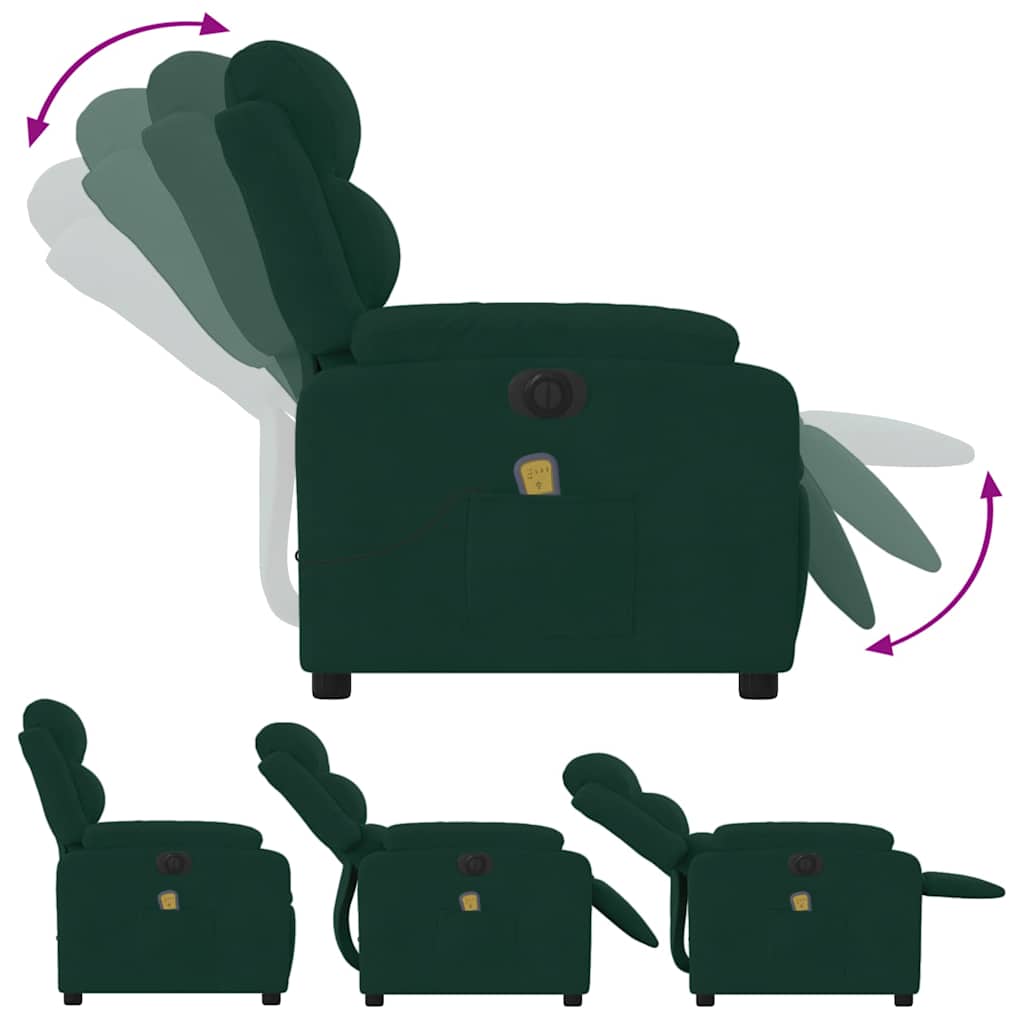 Fauteuil inclinable de massage électrique vert foncé velours - XIOS