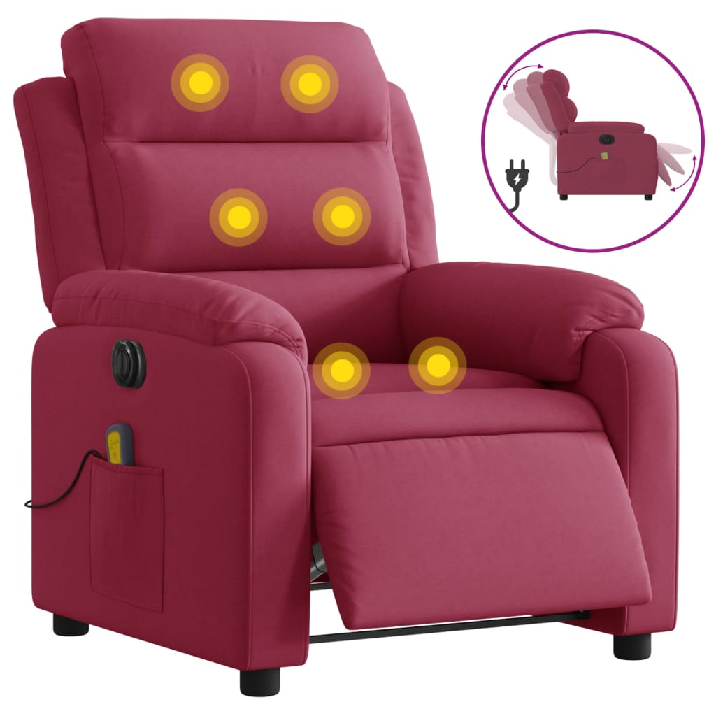 Fauteuil inclinable massage électrique rouge bordeaux velours - XIOS