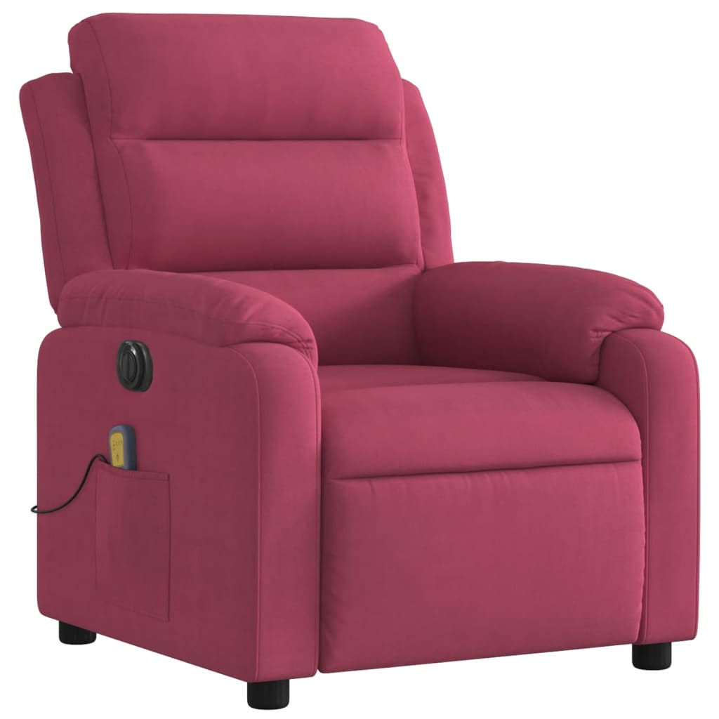 Fauteuil inclinable massage électrique rouge bordeaux velours - XIOS