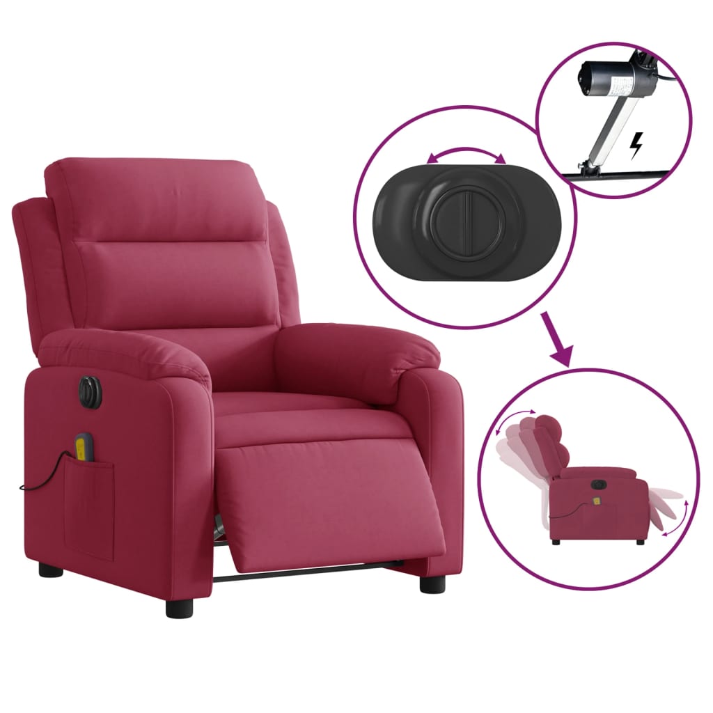 Fauteuil inclinable massage électrique rouge bordeaux velours - XIOS