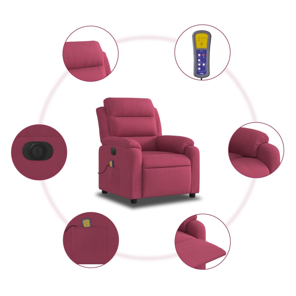 Fauteuil inclinable massage électrique rouge bordeaux velours - XIOS