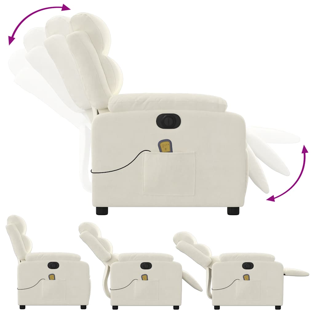 Fauteuil inclinable de massage électrique crème velours