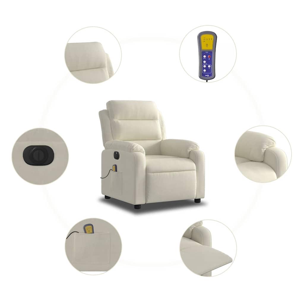 Fauteuil inclinable de massage électrique crème velours - XIOS