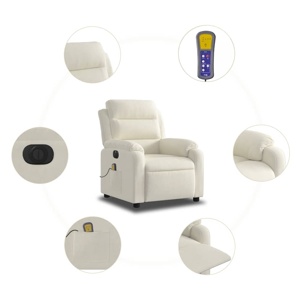 Fauteuil inclinable de massage électrique crème velours